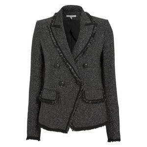 Veronica Beard Black Silver Frisco Double-Breasted Tweed Blazer Jacket